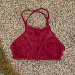 Dark Red Lacey Halter Too Bikini